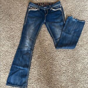 Rock Revival Blue Boot Cut Jeans with Contrast Stitching